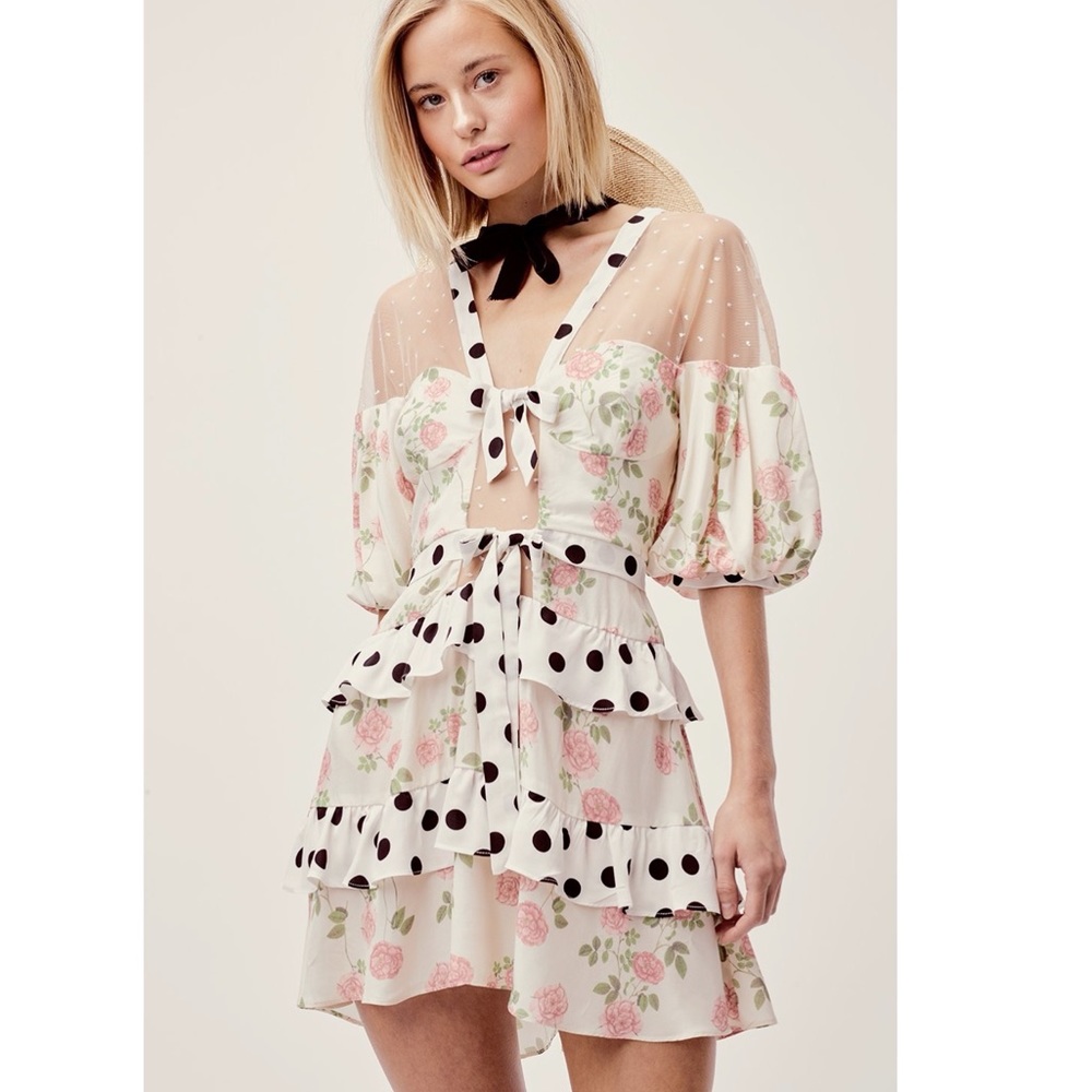 For Love and Lemons Butterscotch Tiered Mini Dress